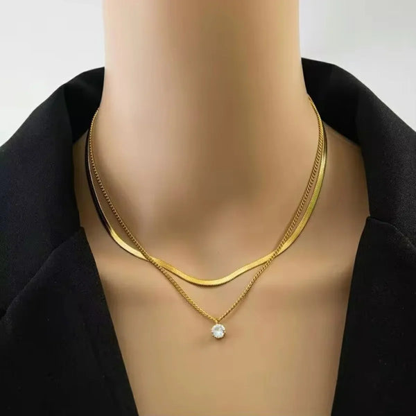 Golden Layer Stone Necklace