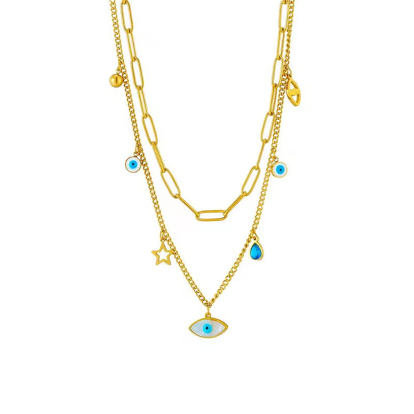 Evil Eye Charm Layered Necklace