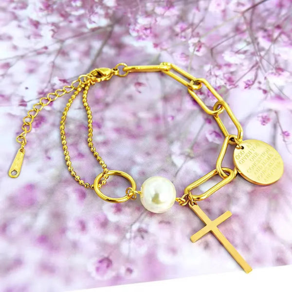 Cross & Pearl Bracelet