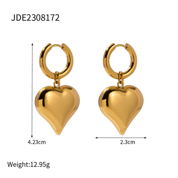 Golden Heart Drop Hoop Earring