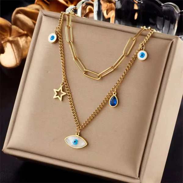 Evil Eye Charm Layered Necklace