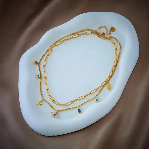 Evil Eye Charm Layered Necklace
