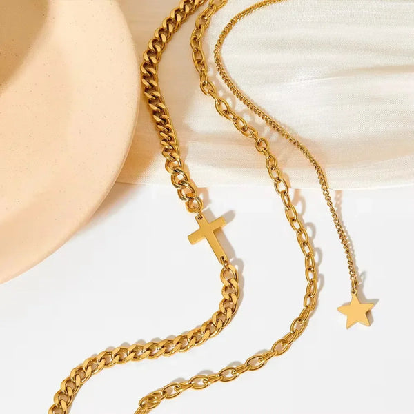Cross & Star Layered Necklace