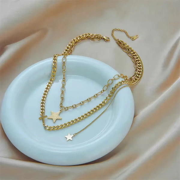 Cross & Star Layered Necklace