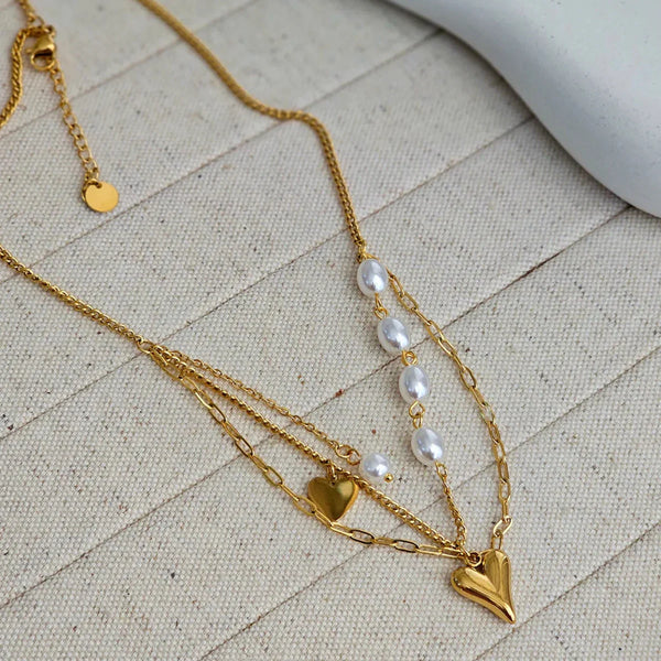 Pearl & Heart Layered Necklace