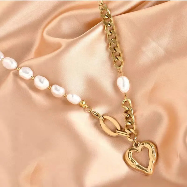 Pearl Link Heart Necklace