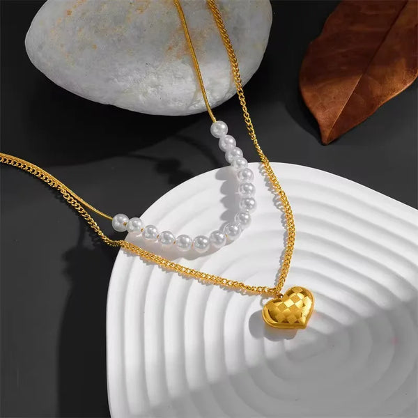 Pearl Glow Heart Layered Necklace