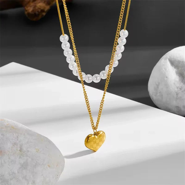 Pearl Glow Heart Layered Necklace